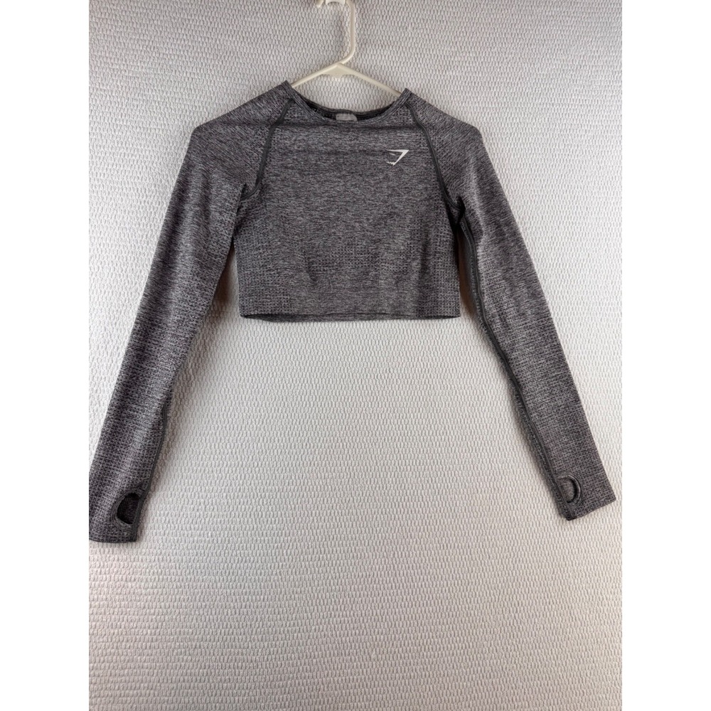 Gymshark Crop Top Womens M Gray Vital Seamless Long Sleeve Thumbholes